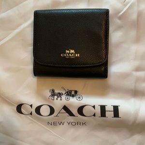 Coach, black leather trifold wallet